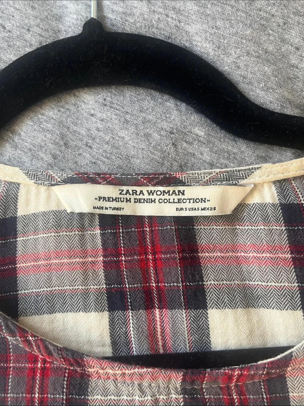 Zara Woman Cream, Red & Navy Plaid Blouse S - Picture 2 of 4